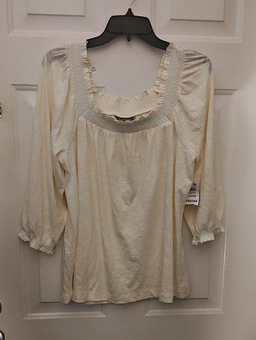 Style & Co. Cream Long Sleeve Square Neck Peasant Top
